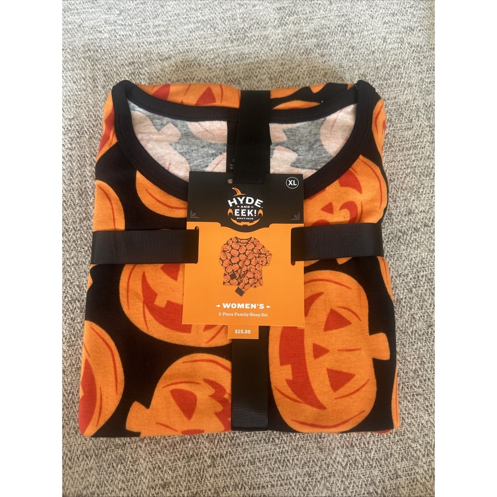 Halloween Hyde and EEK Women's Pajama Set Size XL Orange Black 2-Pc Pumpkin NEW